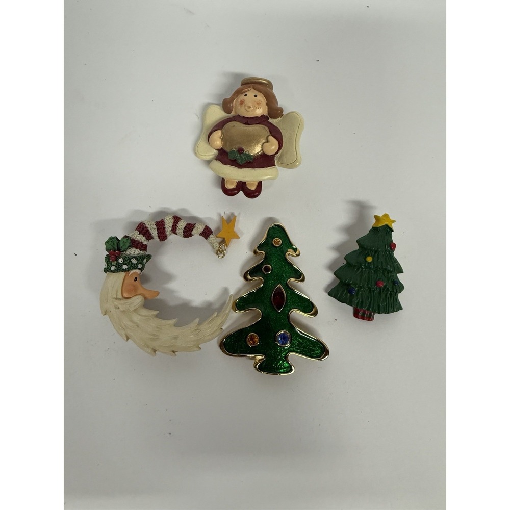Set If 4 Christmas Brooches Liana Christmas Tree Enamel Santa‎
